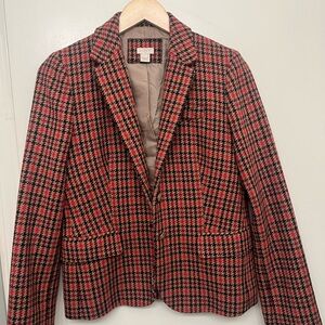 J. Crew Red and Black Houndstooth Blazer